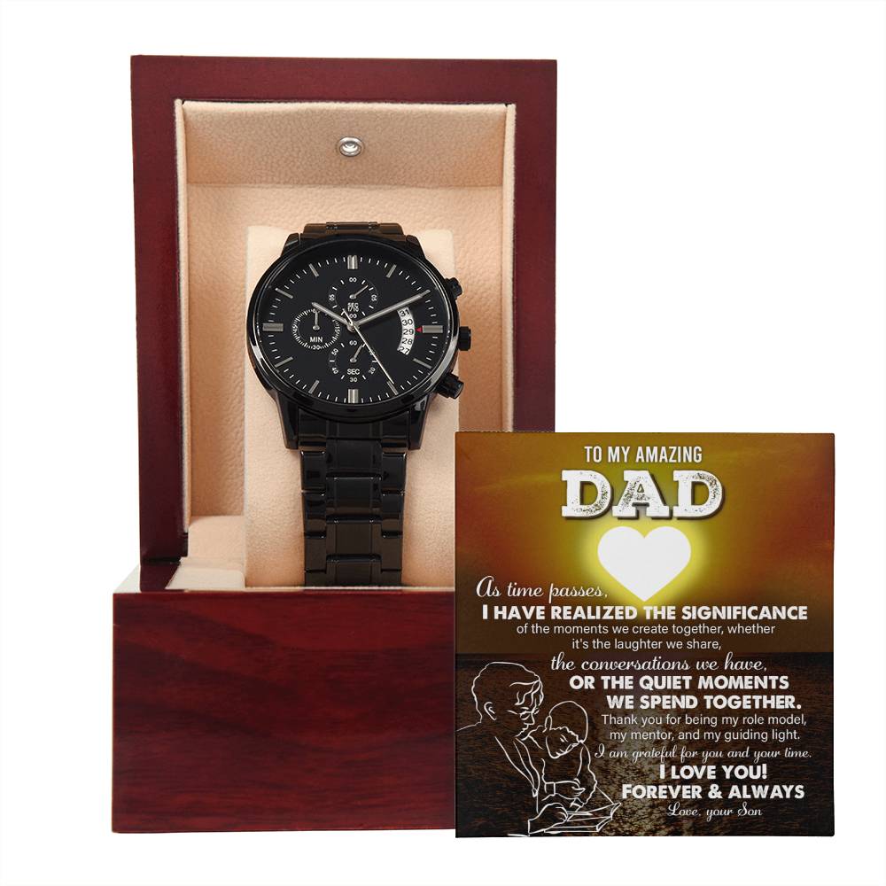 Special Gift For Dad, Black Chronograph Watch with message card, Birthday gift, Gift for dad, Father's Day Gift