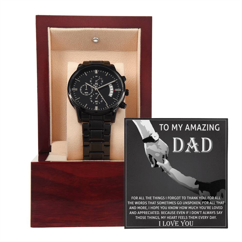 Gift For Amazing Dad, Black Chronograph Watch with message card, Birthday gift, gift for dad, Father's Day Gift