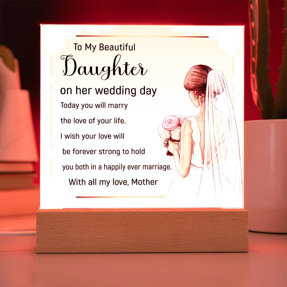 I Wish You Both A Happy Marriage- Acrylic Square Plaque- Wedding Gift To Daughter