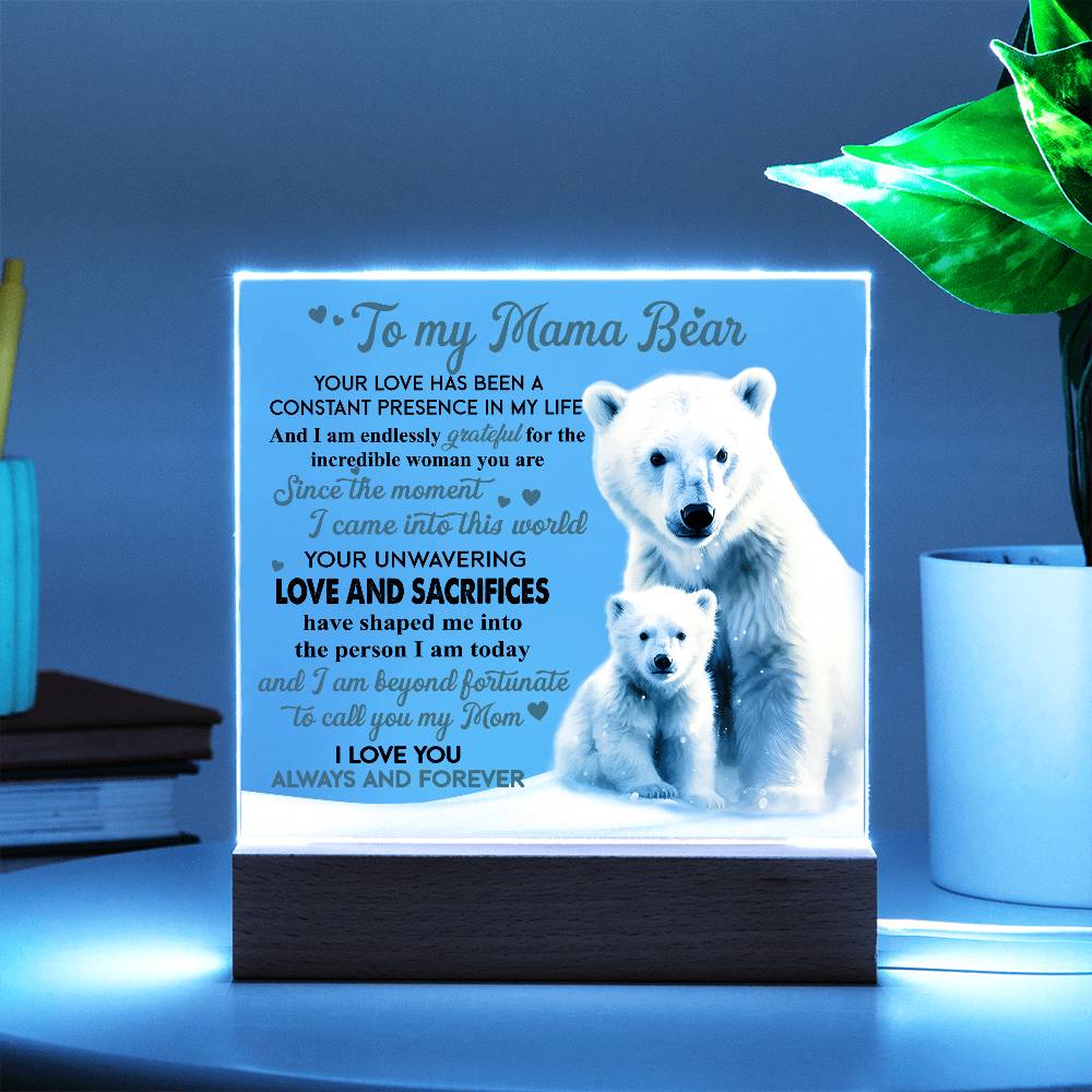Eternal Love: A Heartfelt Message from Baby Bear- Acrylic Square Plaque, Gift for mom, Gift for Mother