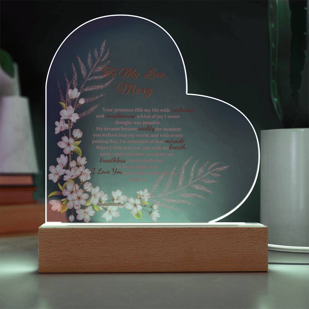 Forever Love: Personalized Acrylic Heart Plaque gift for Wife, For Soulmate. All occasions, Birthday ,Anniversary, Valentine's Day Gift