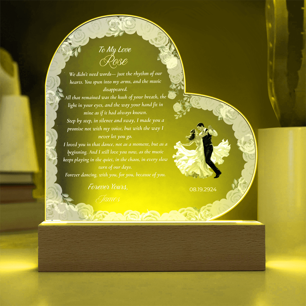Printed Heart LED Acrylic Plaque, Gift for Anniversary or Wedding Gift From Husband to Wife, From Groom To Bride, Personalized Acrylic Night Light