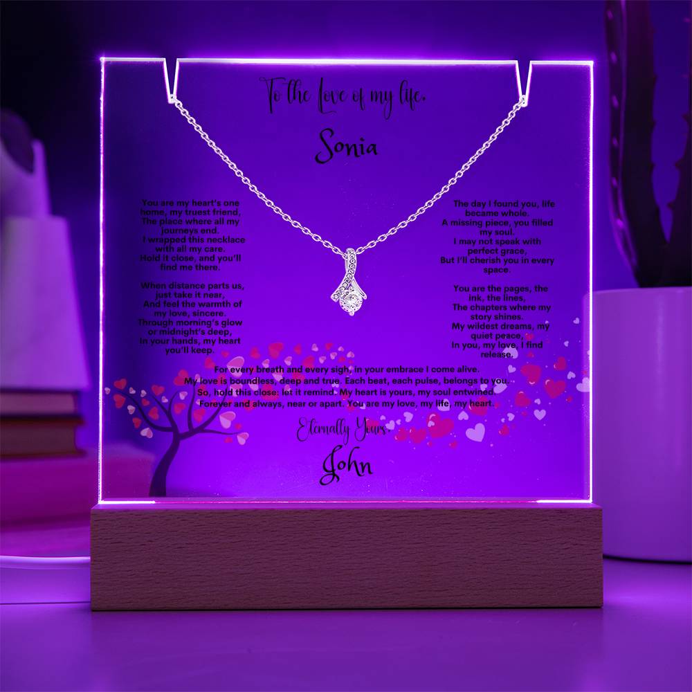 Alluring Beauty Necklace with Customize Keepsake Acrylic Plaque, Gift for Wife, Gift For Soulmate