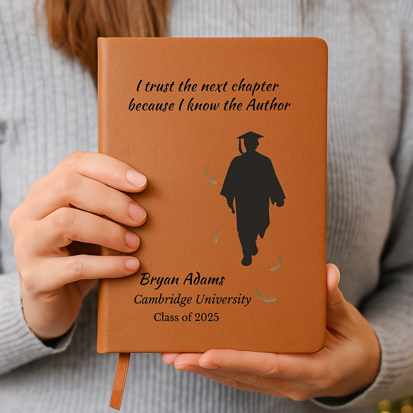 Personalized Vegan Leather Graphic Journal Graduation  Gift for Him “I Trust the Next Chapter” | Custom Name, School & Year | Christian Gift for Class of 2025