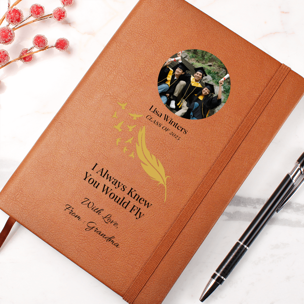 Personalized Graduation Journal from Grandma – I Always Knew You Would Fly – Custom Photo & Name Gift for Graduate, Leather Keepsake Notebook