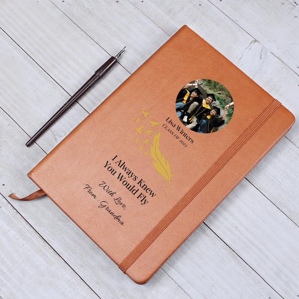 Personalized Graduation Journal from Grandma – I Always Knew You Would Fly – Custom Photo & Name Gift for Graduate, Leather Keepsake Notebook