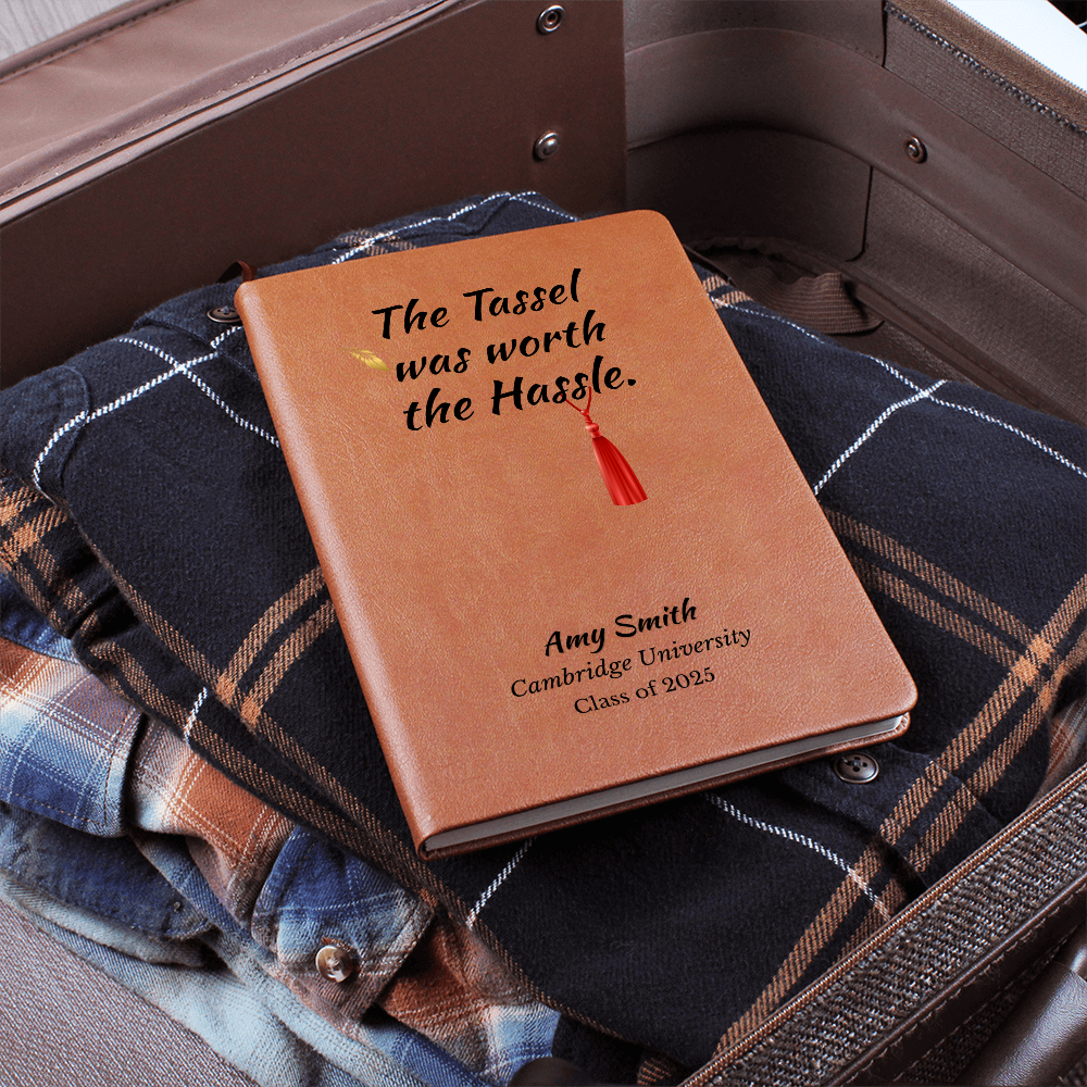 Personalized Vegan Leather Graduation Graphic Journal, The Tassel Was Worth the Hassle, Class of 2025,Notebook Gift for Graduate | College Grad Keepsake