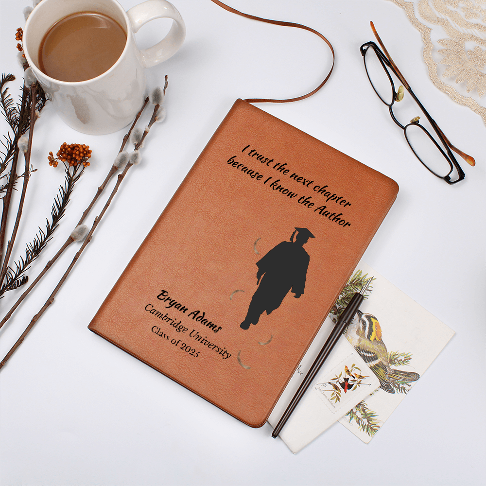 Personalized Vegan Leather Graphic Journal Graduation  Gift for Him “I Trust the Next Chapter” | Custom Name, School & Year | Christian Gift for Class of 2025