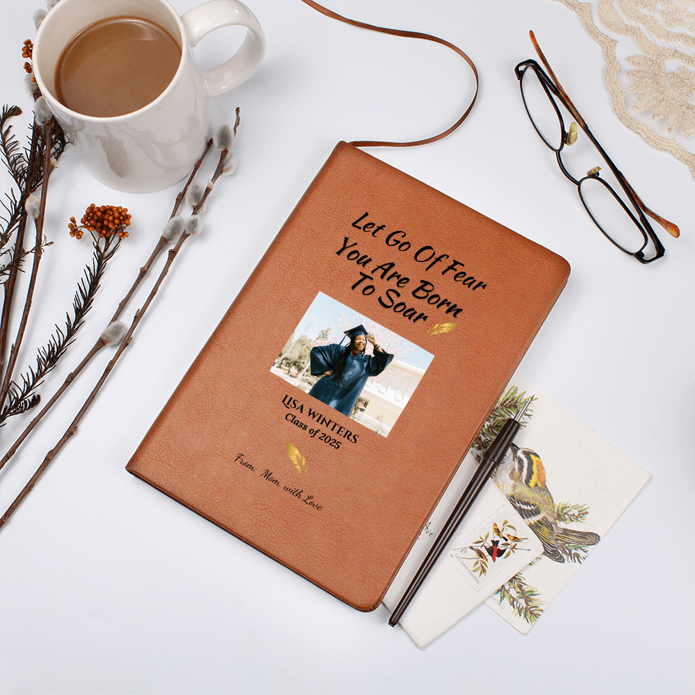 Personalized vegan Leather  Graphic Journal Graduation Gift from Mom. Inspiration Gift