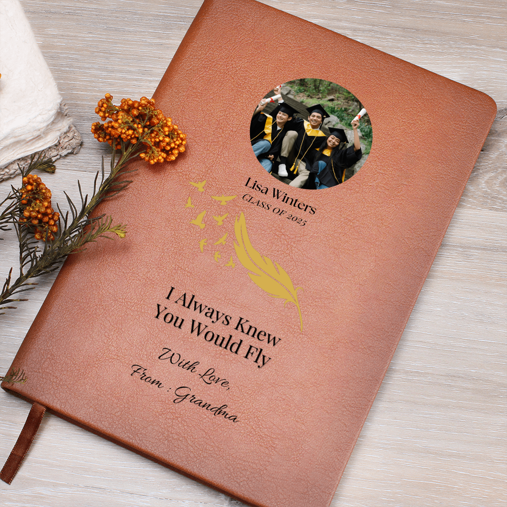 Personalized Graduation Journal from Grandma – I Always Knew You Would Fly – Custom Photo & Name Gift for Graduate, Leather Keepsake Notebook