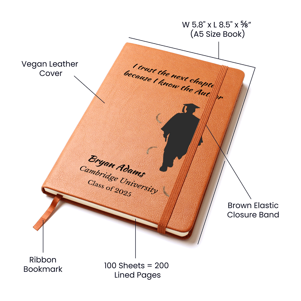 Personalized Vegan Leather Graphic Journal Graduation  Gift for Him “I Trust the Next Chapter” | Custom Name, School & Year | Christian Gift for Class of 2025