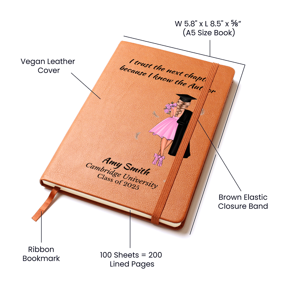 Personalized Graduation Journal for Her – “I Trust the Next Chapter” | Custom Name & School | Christian Gift for Class of 2025, Granddaughter Gift