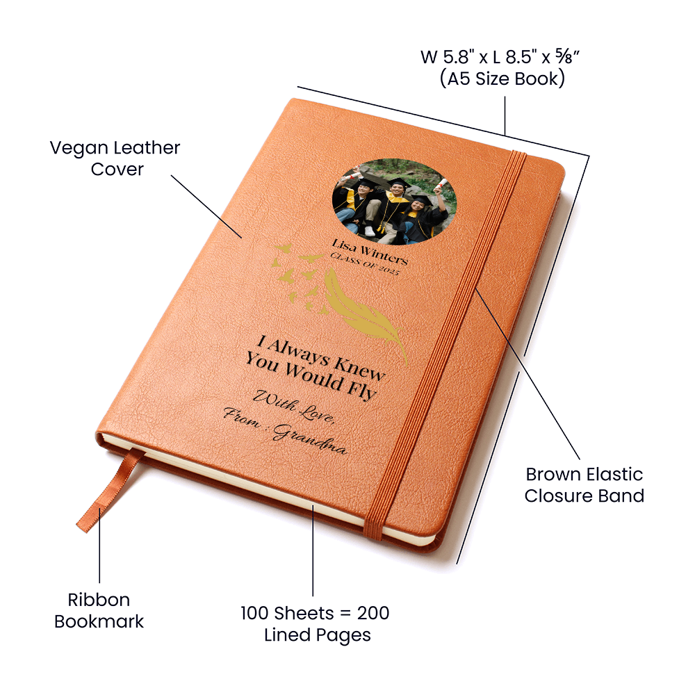 Personalized Graduation Journal from Grandma – I Always Knew You Would Fly – Custom Photo & Name Gift for Graduate, Leather Keepsake Notebook