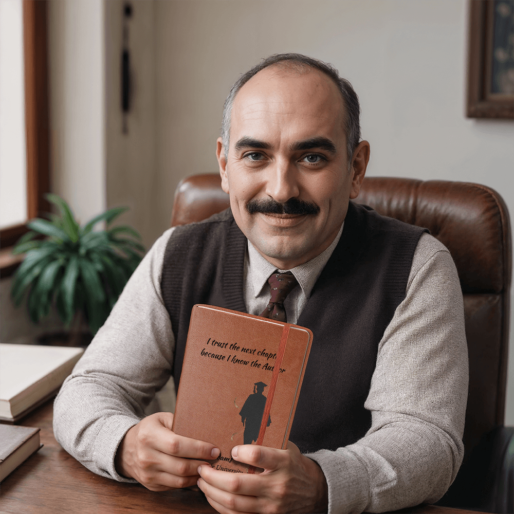 Personalized Vegan Leather Graphic Journal Graduation  Gift for Him “I Trust the Next Chapter” | Custom Name, School & Year | Christian Gift for Class of 2025