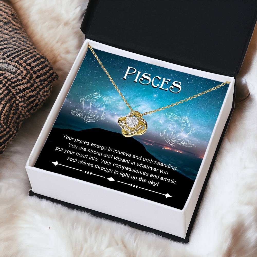 Pisces- Zodiac Pendant Necklace- Love Knot Necklace