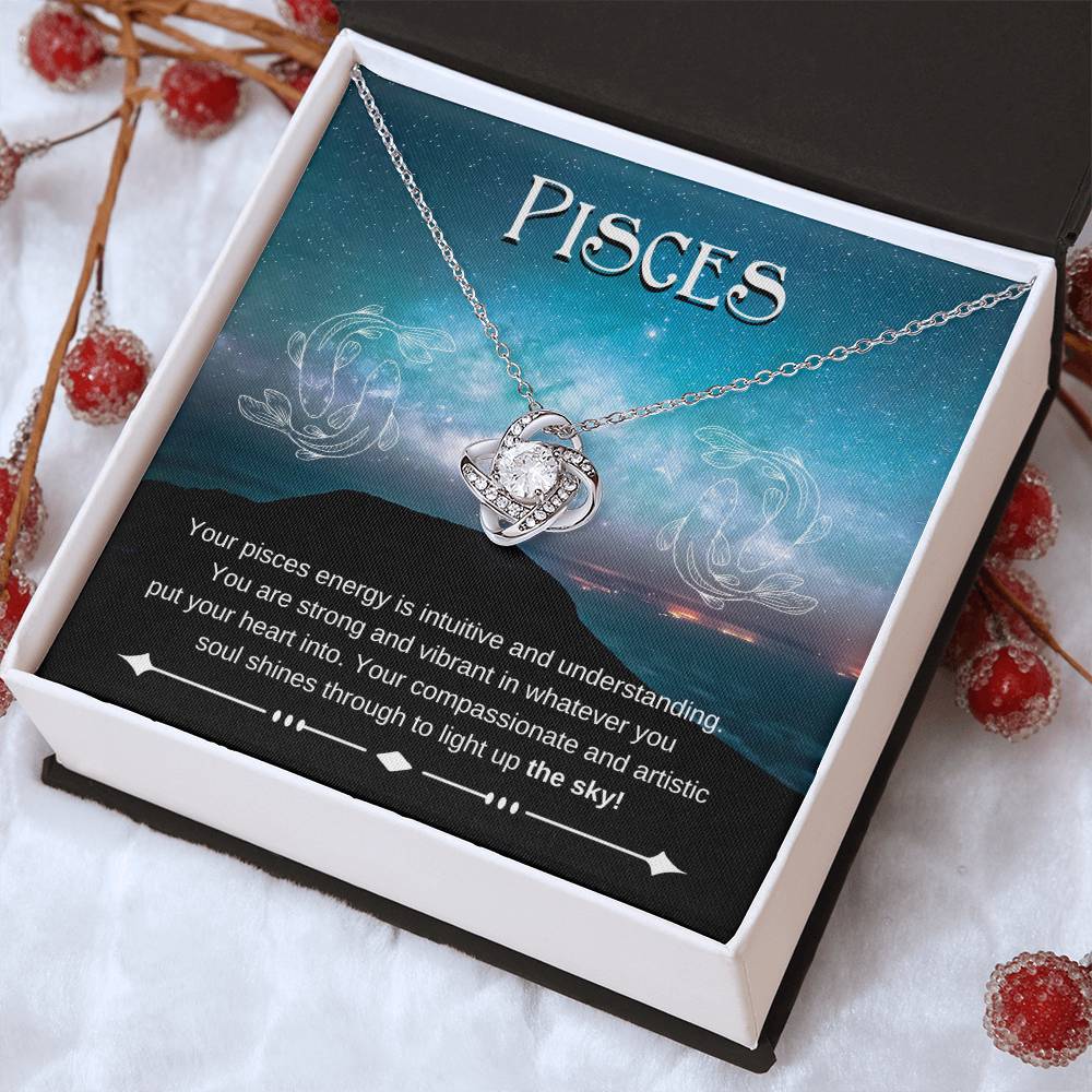 Pisces- Zodiac Pendant Necklace- Love Knot Necklace