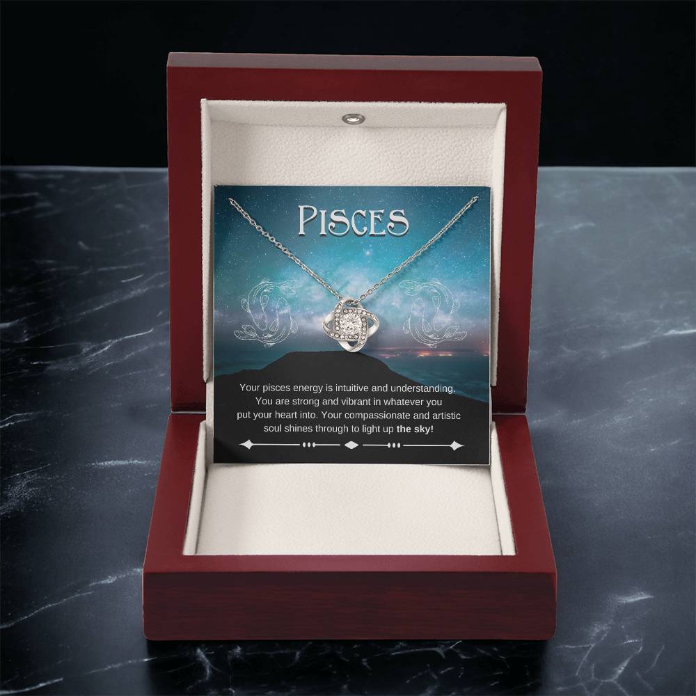 Pisces- Zodiac Pendant Necklace- Love Knot Necklace