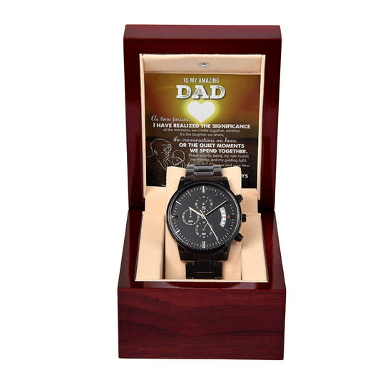 Special Gift For Dad, Black Chronograph Watch  with message card, Birthday gift, Gift for dad, Father's Day Gift