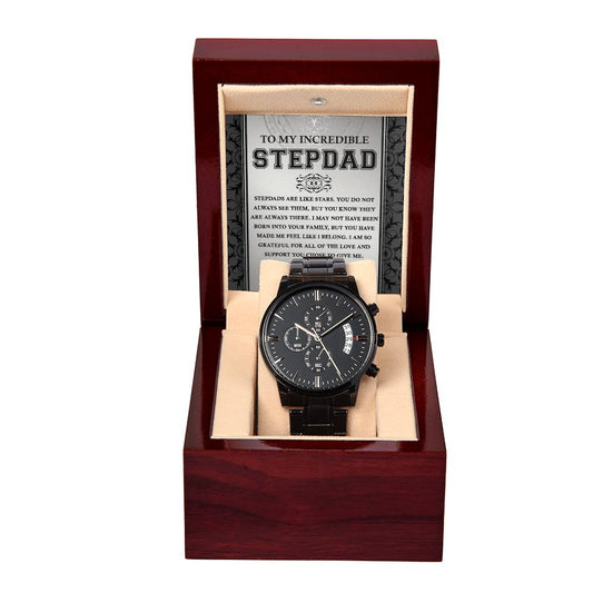 Black Chronograph Watch Gift For  Step Dad, Gift for Father, Father's Day Gift, Birthday Gift