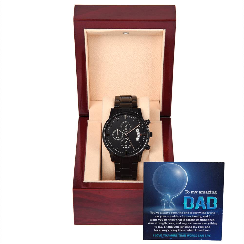 Black Chronograph Watch  with message card,Unique gift for dad, Birthday gift, gift for dad, Father's Day Gift