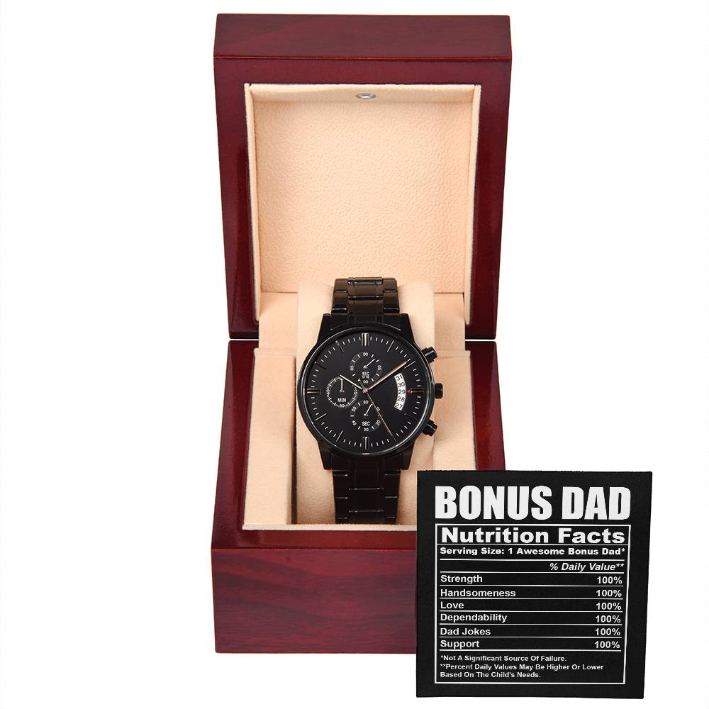 Black Chronograph Watch, Gift for Bonus Dad, Gift For Bonus Father, Gift For Birthday, Father's Day Gift