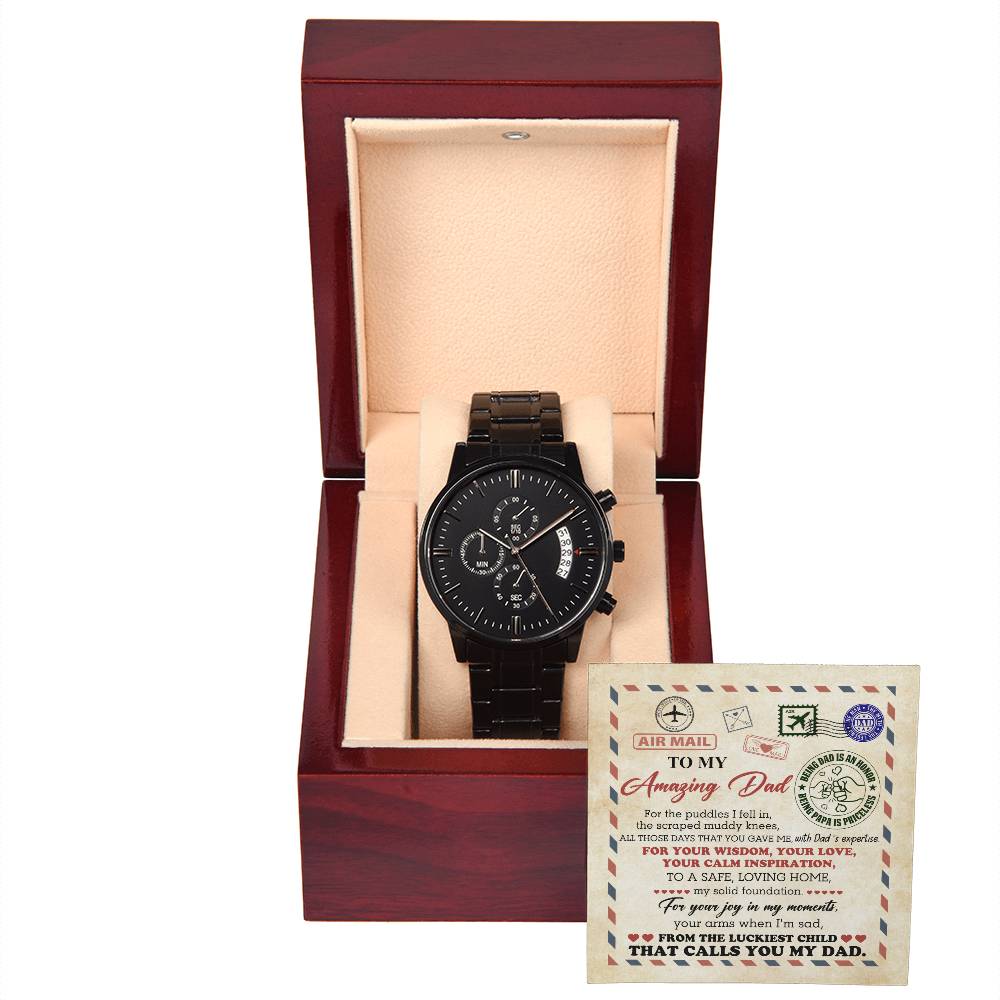 Black Chronograph Watch, Gift for Dad, Gift For Father, Father's Day Gift