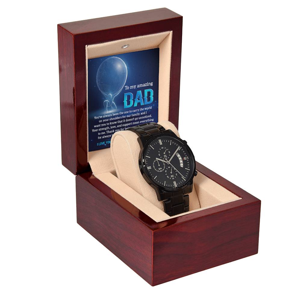 Black Chronograph Watch  with message card,Unique gift for dad, Birthday gift, gift for dad, Father's Day Gift