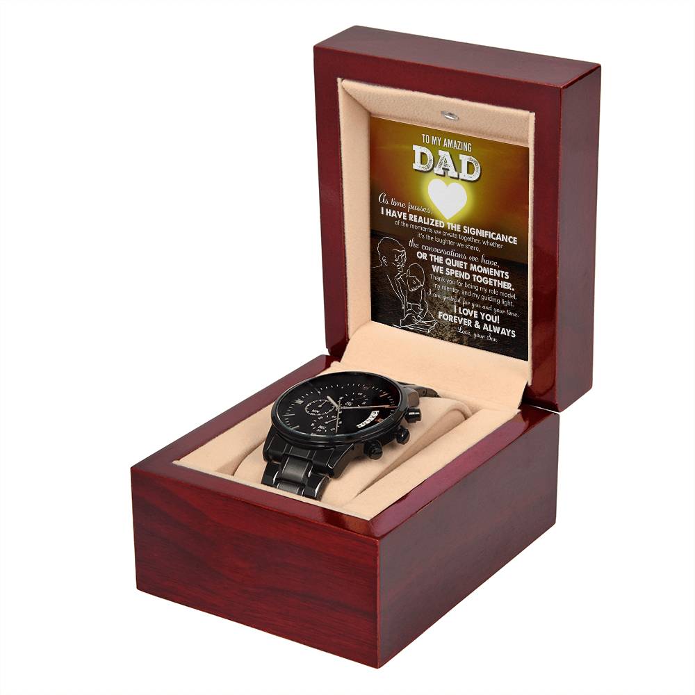 Special Gift For Dad, Black Chronograph Watch  with message card, Birthday gift, Gift for dad, Father's Day Gift