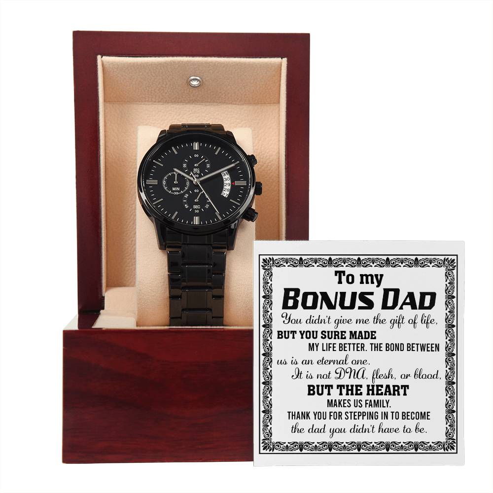 Black Chronograph Watch Gift For Bonus Dad, Gift for Bonus Father, Birthday , Father's Day Gift