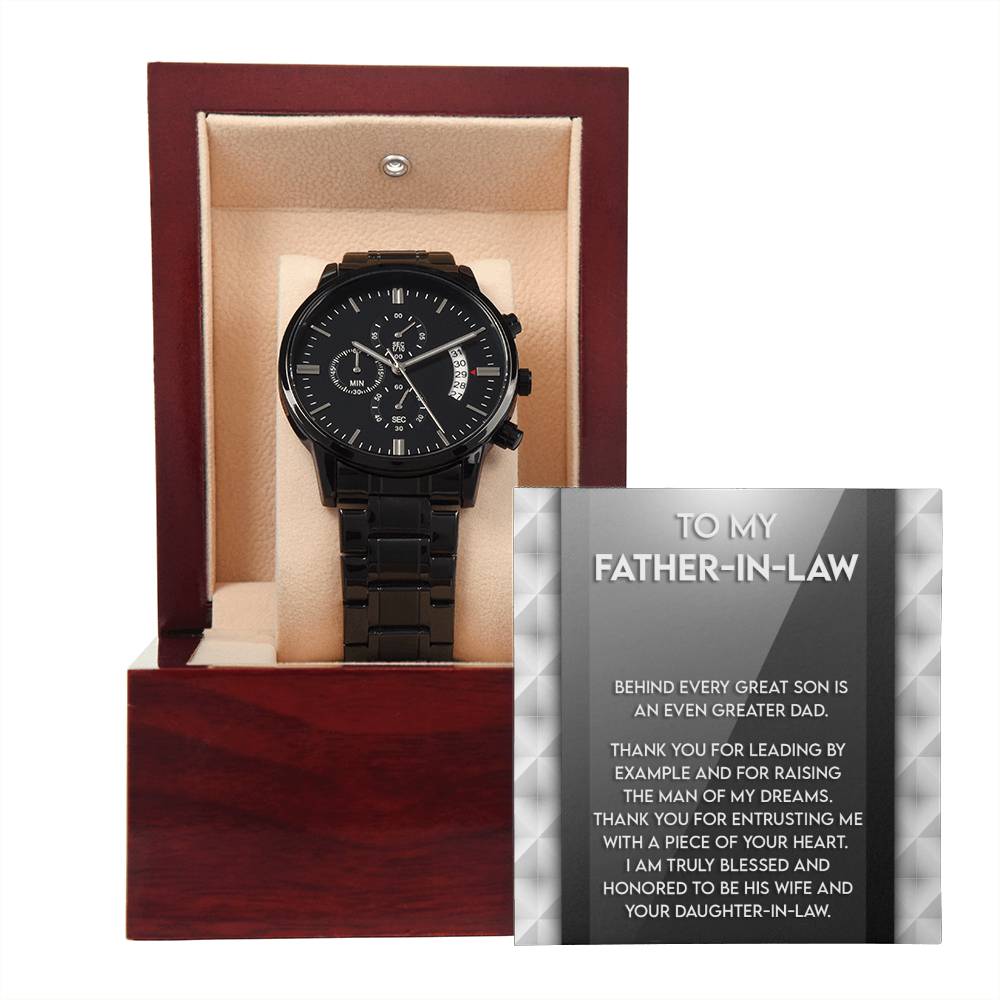 Black Chronograph Watch Gift For Father-in-Law,  Birthday Gift, Father's Day Gift