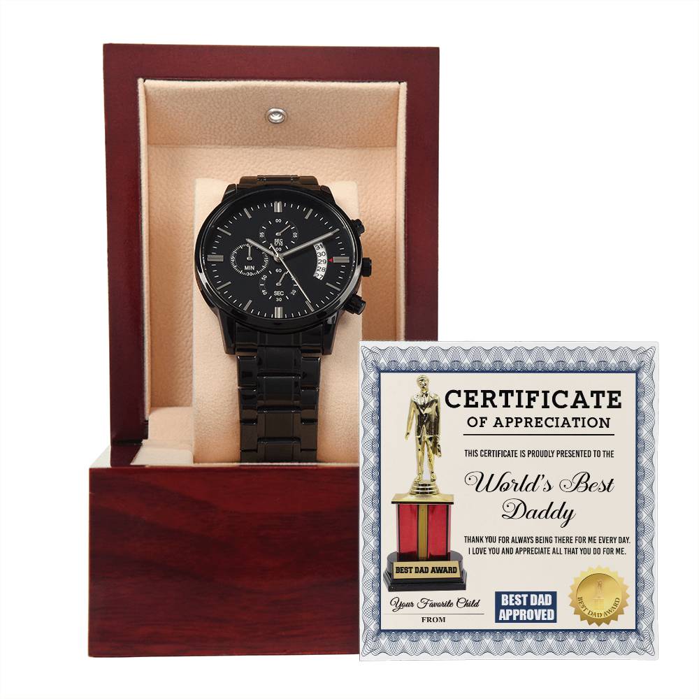 Black Chronograph Watch  Gift for Dad, Gift for Father, Birthday, Father's Day Gift