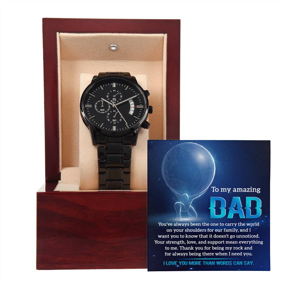 Black Chronograph Watch  with message card,Unique gift for dad, Birthday gift, gift for dad, Father's Day Gift