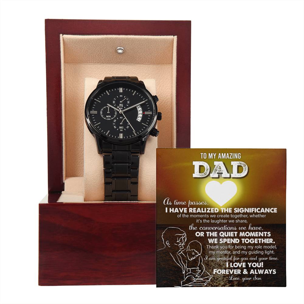 Special Gift For Dad, Black Chronograph Watch  with message card, Birthday gift, Gift for dad, Father's Day Gift