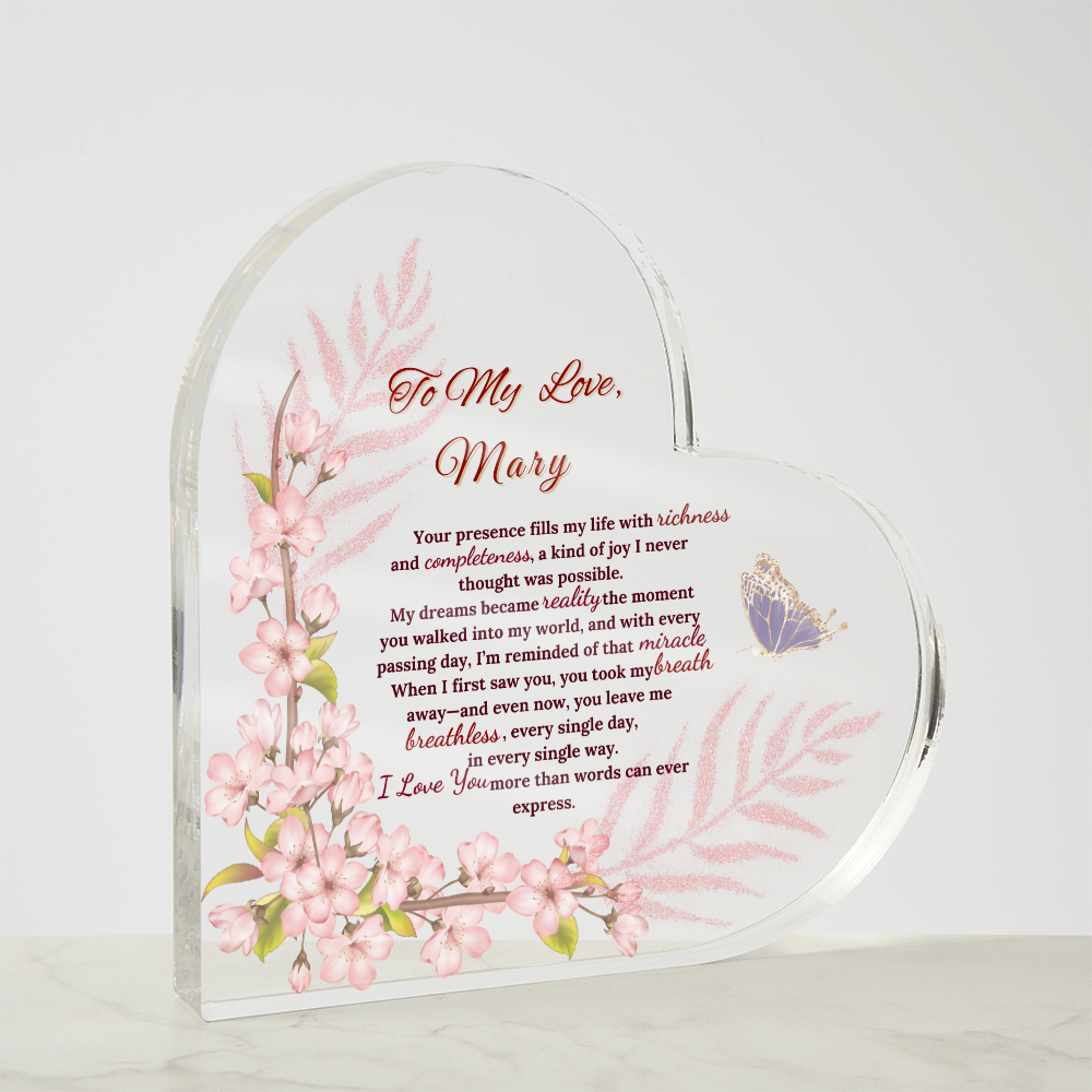 Custom Heart Acrylic Plaque with Heartfelt Message -Gift To Wife,To Soulmate