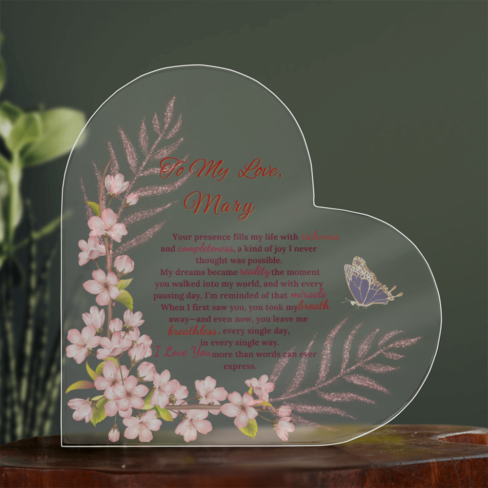 Custom Heart Acrylic Plaque with Heartfelt Message -Gift To Wife,To Soulmate