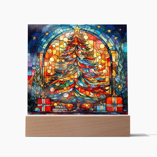 Stained Glass Christmas Tree - Acrylic Square Plaque