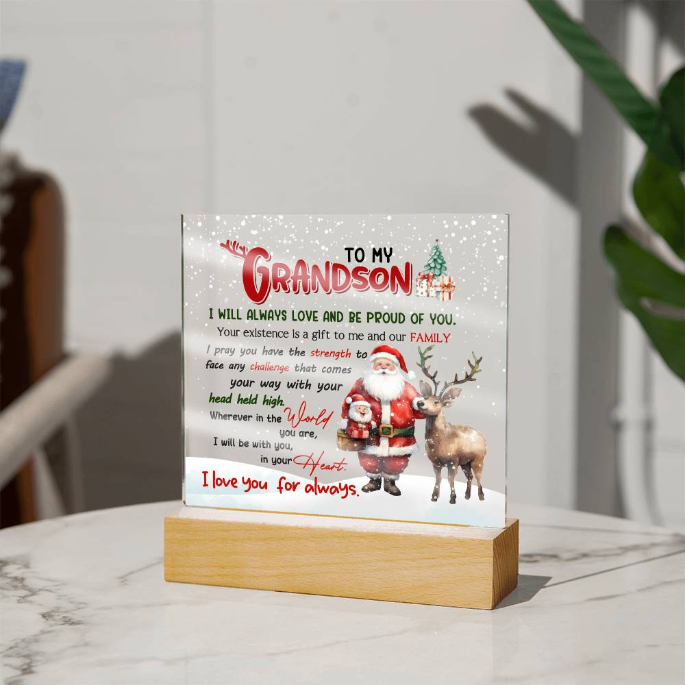 To My Grandson- Holiday Gift- Acrylic Square Plaque