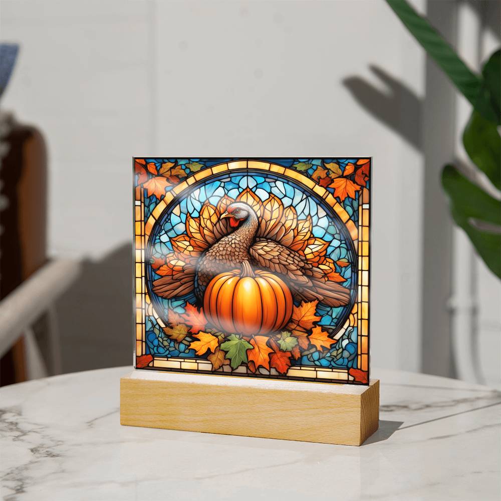 Turkey Time - Thanksgiving Theme Home Decor -Acrylic Square Plaque