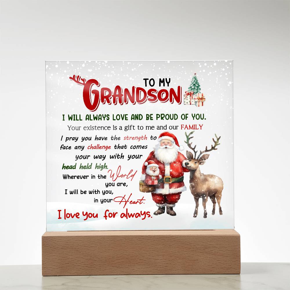 To My Grandson- Holiday Gift- Acrylic Square Plaque