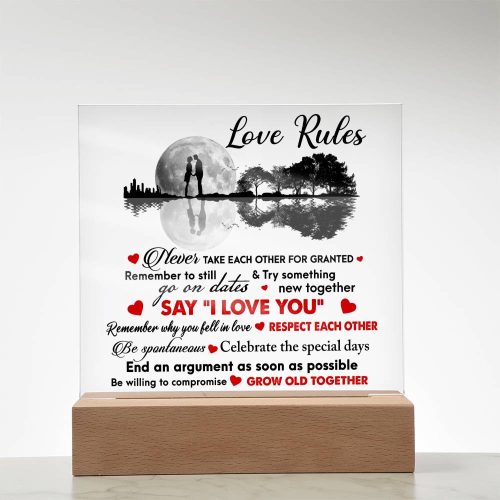 Love Rules- Acrylic Square Plaque