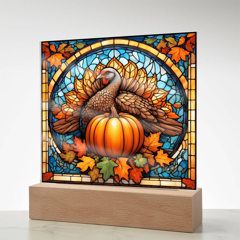 Turkey Time - Thanksgiving Theme Home Decor -Acrylic Square Plaque