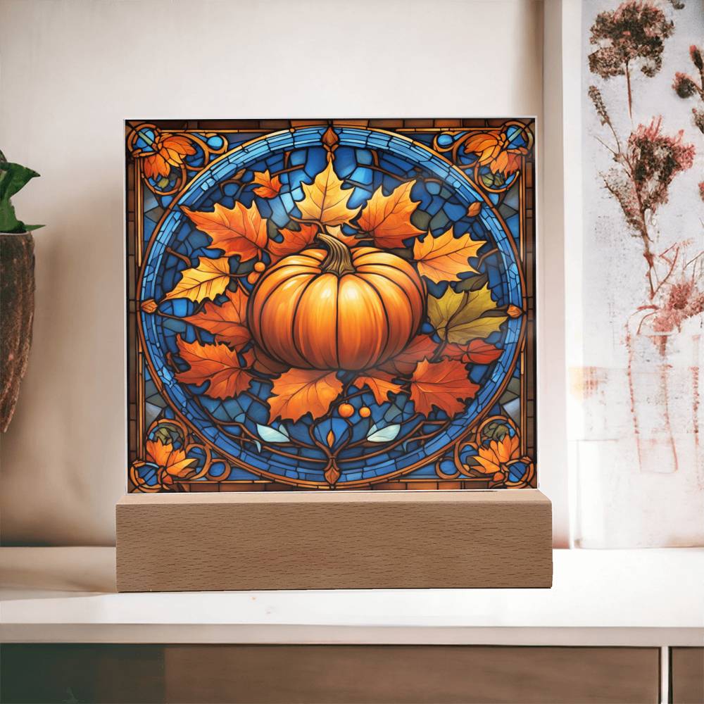 Stained Glass Pumpkin- Acrylic Square Plaque for Home Decor