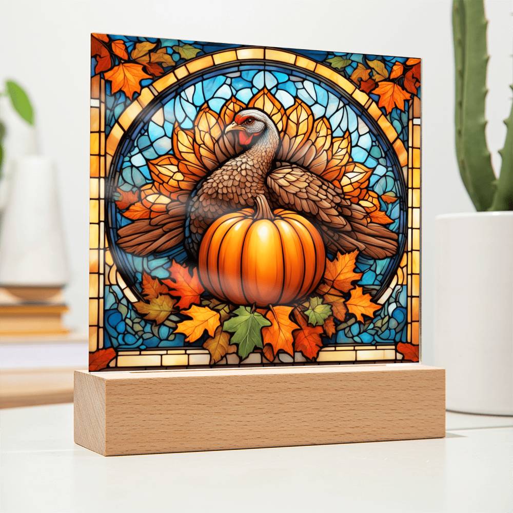 Turkey Time - Thanksgiving Theme Home Decor -Acrylic Square Plaque