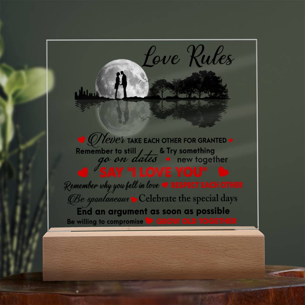 Love Rules- Acrylic Square Plaque