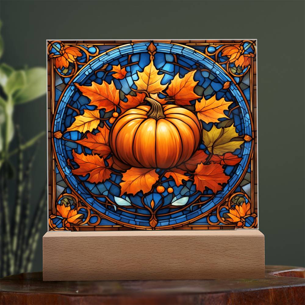 Stained Glass Pumpkin- Acrylic Square Plaque for Home Decor