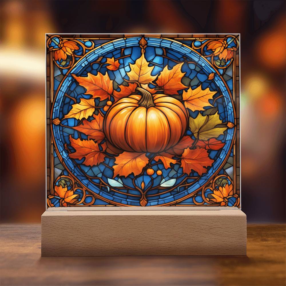 Stained Glass Pumpkin- Acrylic Square Plaque for Home Decor