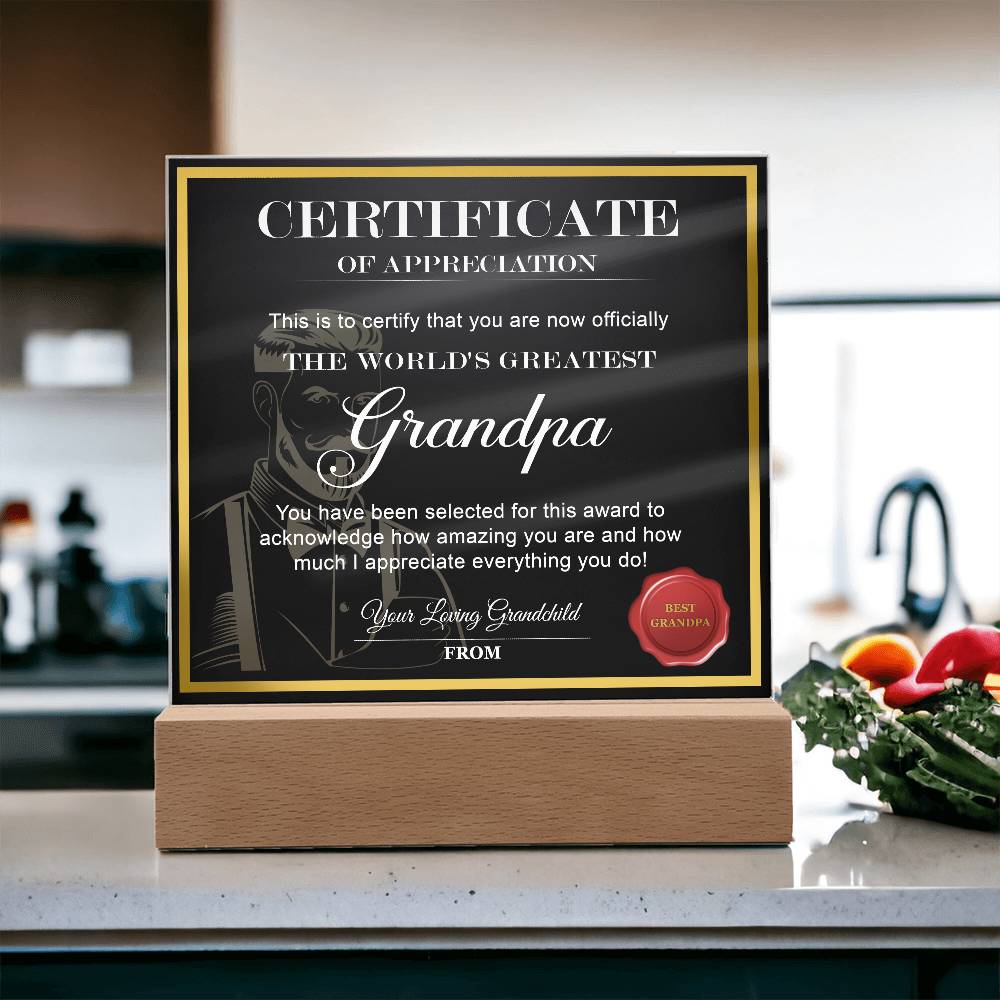 Printed Square Acrylic Plaque  Gift For Grandpa, Gift for Grandfather, Birthday Gift