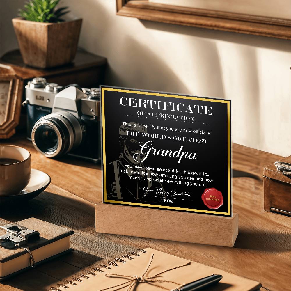 Printed Square  Acrylic Gift For Grandpa, Gift For Grandfather, Father's Day Gift