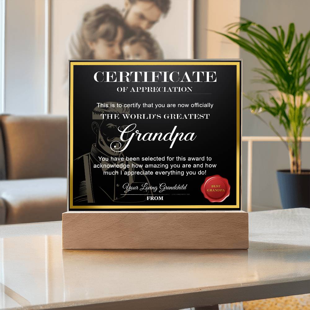 Printed Square Acrylic Plaque  Gift For Grandpa, Gift for Grandfather, Birthday Gift