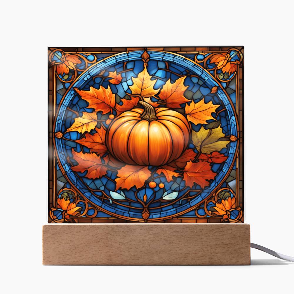 Stained Glass Pumpkin- Acrylic Square Plaque for Home Decor